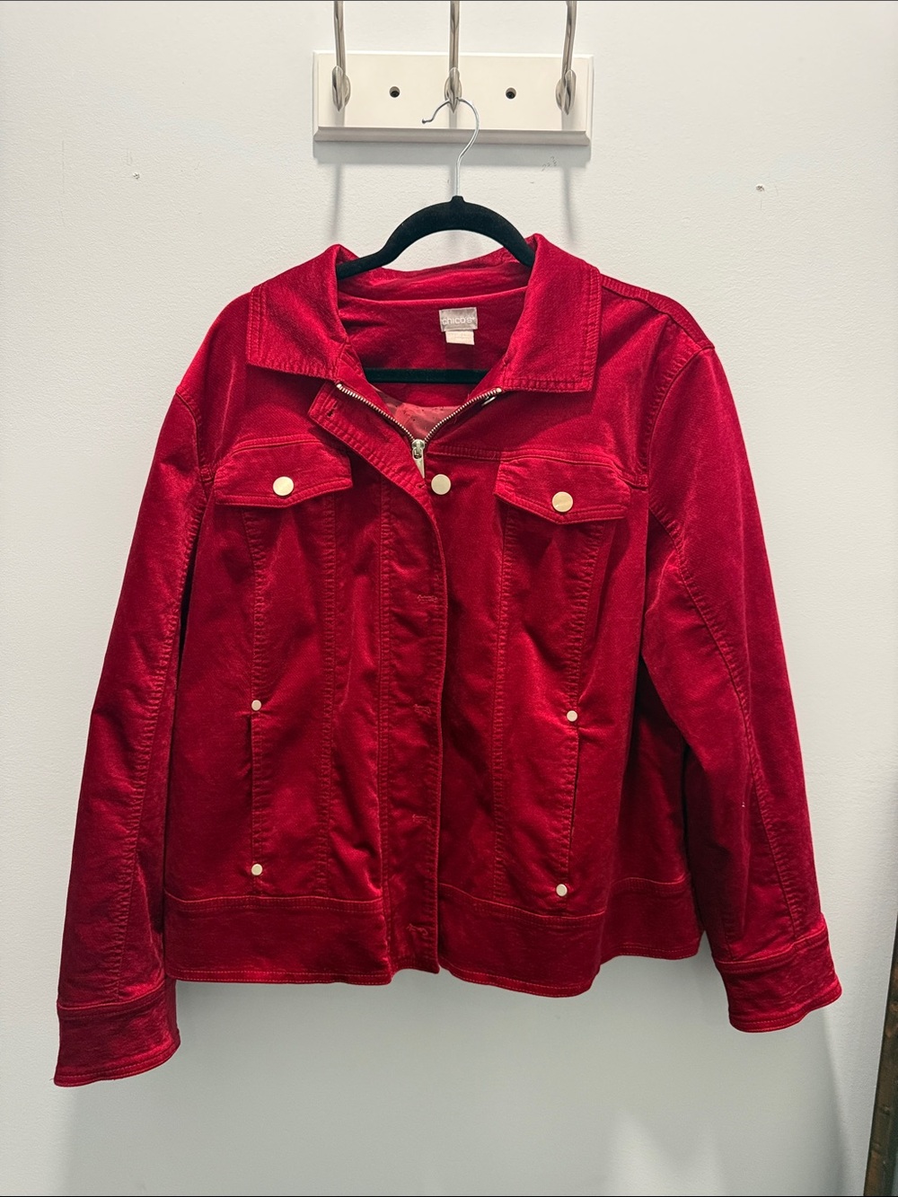 Red Women's velvet Jacket - Chicos size 4. Correlates to 20-22W.  Beautiful red